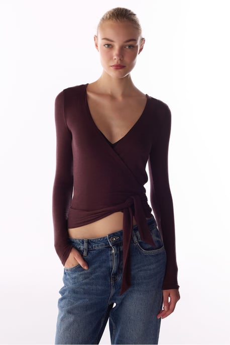 Blusa de cachemir de manga larga envolvente - Image 1