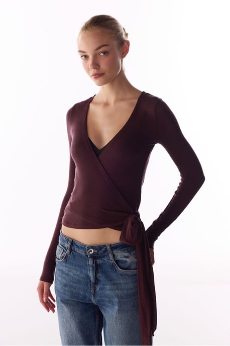 Blusa de cachemir de manga larga envolvente - Image 3