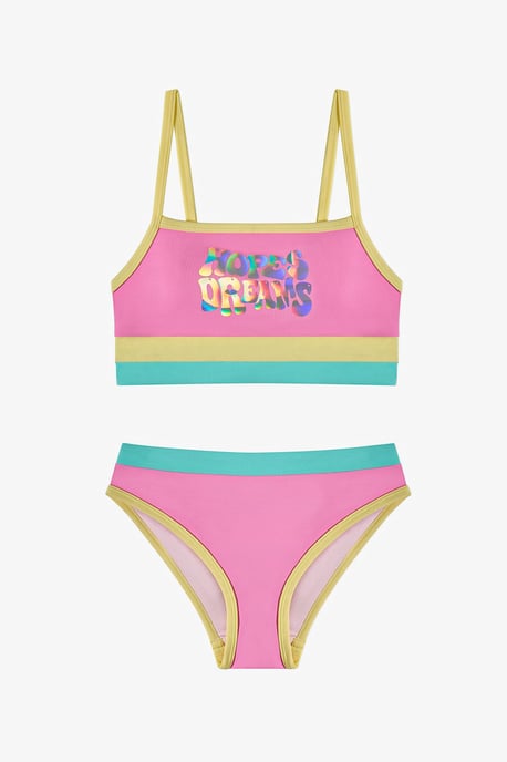 Penti conjunto de bikini para niña con cuello halter, espalda abierta y estampado holográfico - Image 1