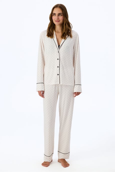 Conjunto de pijama Arya con camisa de manga larga y pantalón de lunares - Image 1