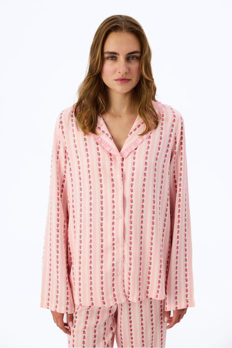 Conjunto de pijama ligero con estampado floral, volantes, camisa de manga larga y pantalón - Image 2
