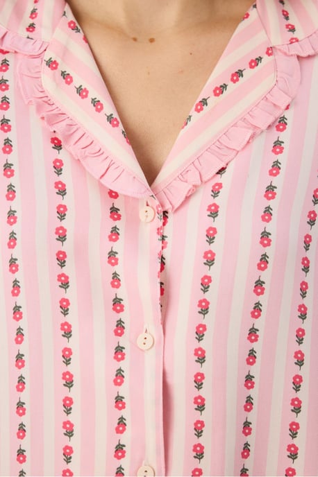 Conjunto de pijama ligero con estampado floral, volantes, camisa de manga larga y pantalón - Image 3