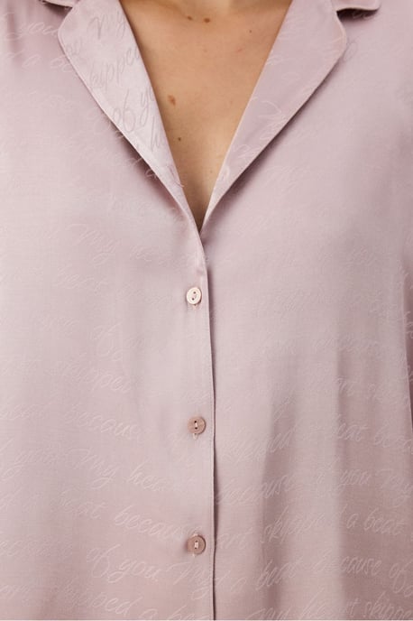 Pastel Romantic Satin conjunto de pijama con camisa de manga larga y pantalón con estampado de eslogan - Image 3