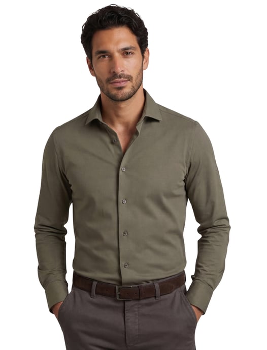 OLYMP Camisa de algodón lisa verde oscuro Modern Fit - Image 1
