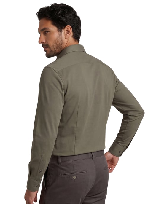 OLYMP Camisa de algodón lisa verde oscuro Modern Fit - Image 2