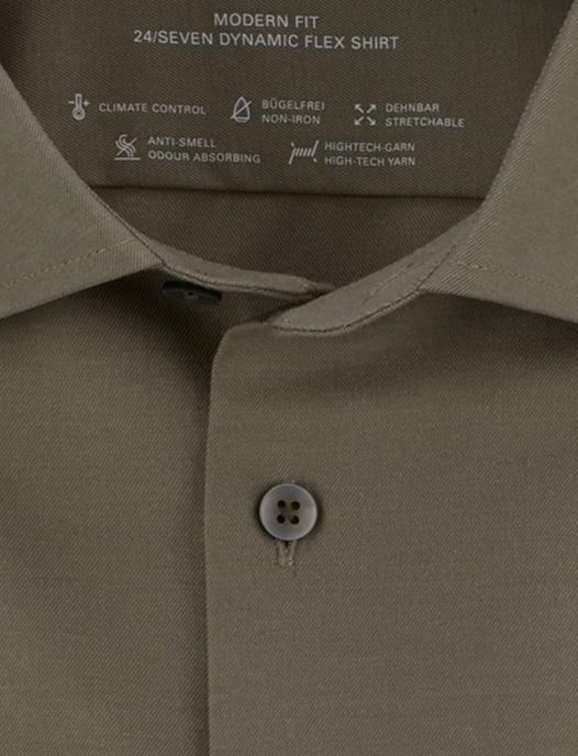 OLYMP Camisa de algodón lisa verde oscuro Modern Fit - Image 3
