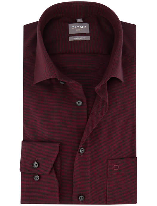 OLYMP camisa de algodón corte amplio estampado burdeos fácil de planchar - Image 1