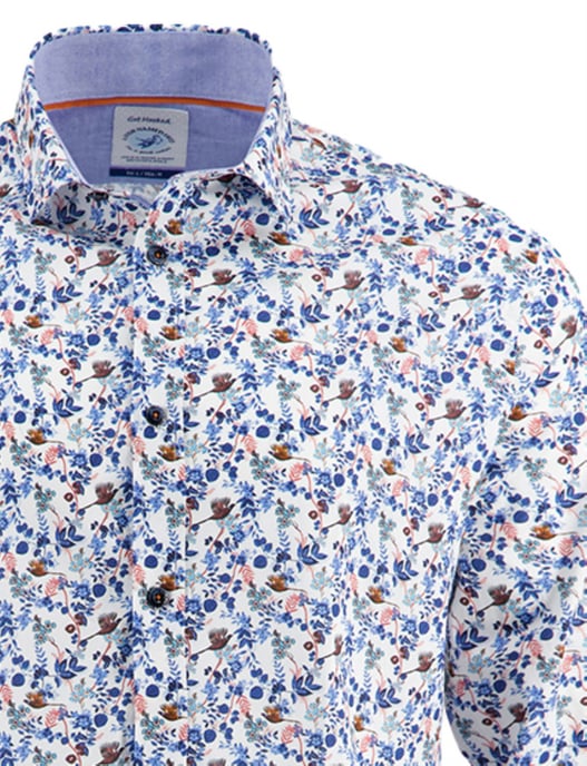 A Fish Named Fred Camisa azul estampada de corte regular de algodón - Image 3