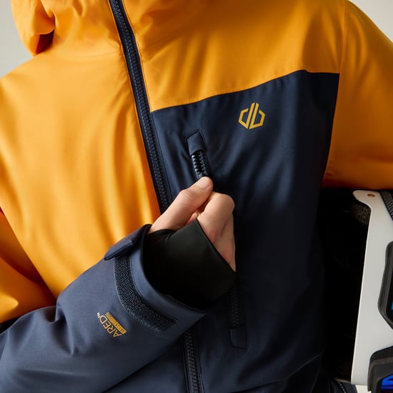 Dare 2B Chaqueta de esquí para hombre Halfpipe IV con bloques de color (Azul marino/Naranja eléctrico) - Image 3