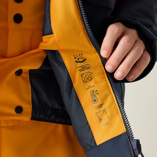 Dare 2B Chaqueta de esquí para hombre Halfpipe IV con bloques de color (Azul marino/Naranja eléctrico) - Image 5