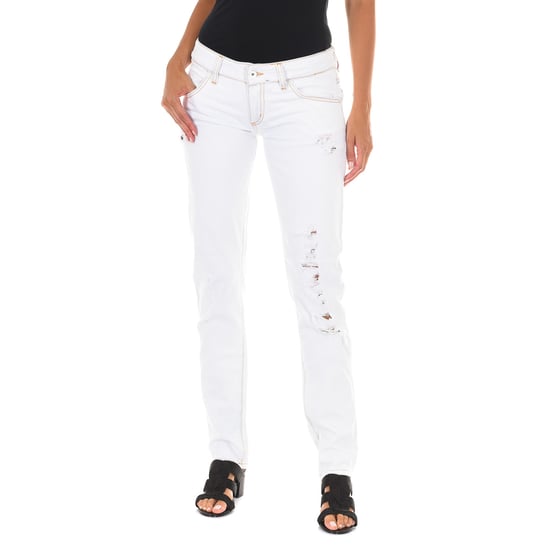 Pantalon Tejano Largo efecto roto y bajos estrechos E014152 mujer - Image 1