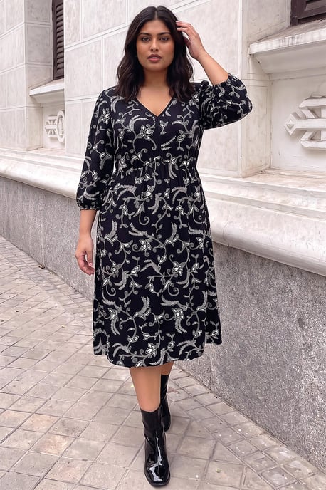 Roman Curve Floral Vestido elástico con escote de pico - Image 2
