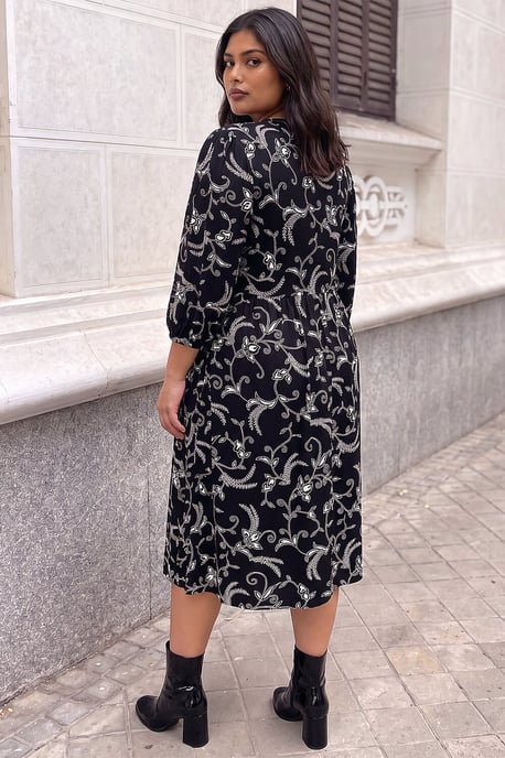 Roman Curve Floral Vestido elástico con escote de pico - Image 3