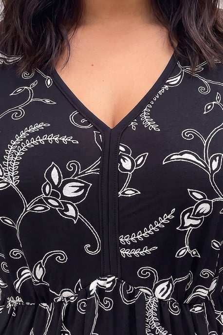 Roman Curve Floral Vestido elástico con escote de pico - Image 4