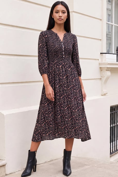 Vestido petite floral con cuerpo fruncido - Image 1