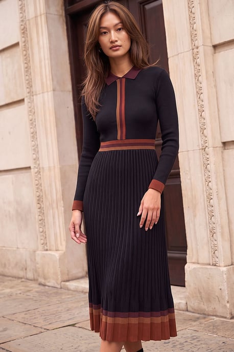 Vestido de punto plisado a contraste - Image 1