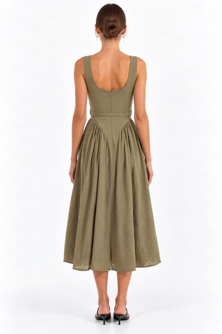 Vestido midi con escote cuadrado y cinturón - Image 4