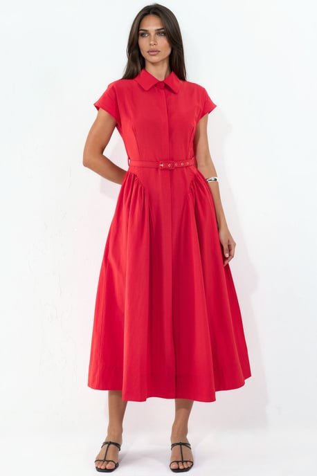 Vestido midi con cinturón y cuello de camisa - Image 2