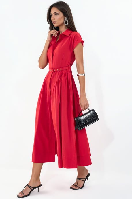 Vestido midi con cinturón y cuello de camisa - Image 3