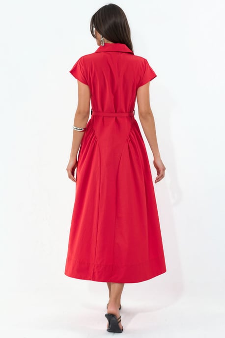 Vestido midi con cinturón y cuello de camisa - Image 4