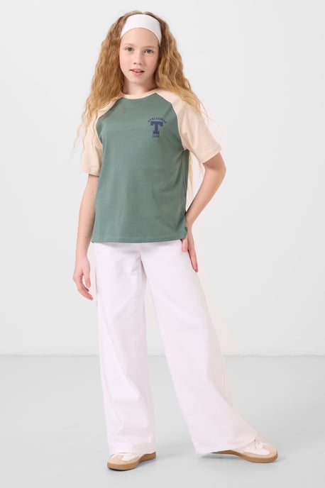 Camiseta de corte relajado con cuello redondo y estampado de texto - Image 1