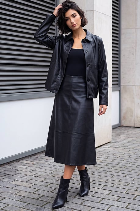 Falda petite de línea A de cuero sintético - Image 2