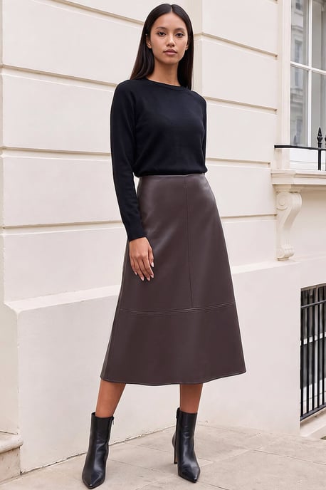 Falda petite de línea A de cuero sintético - Image 2