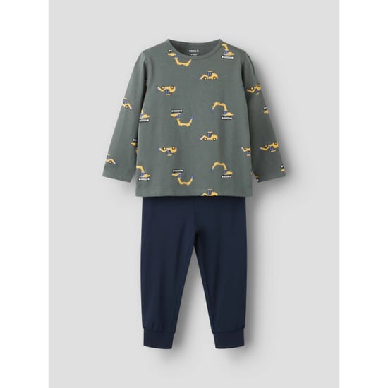 Name It Pijama largo de niño nmmnightset Gris/Azul oscuro con estampado de excavadoras - Image 4