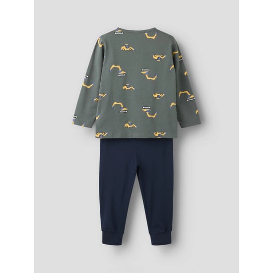 Name It Pijama largo de niño nmmnightset Gris/Azul oscuro con estampado de excavadoras - Image 5