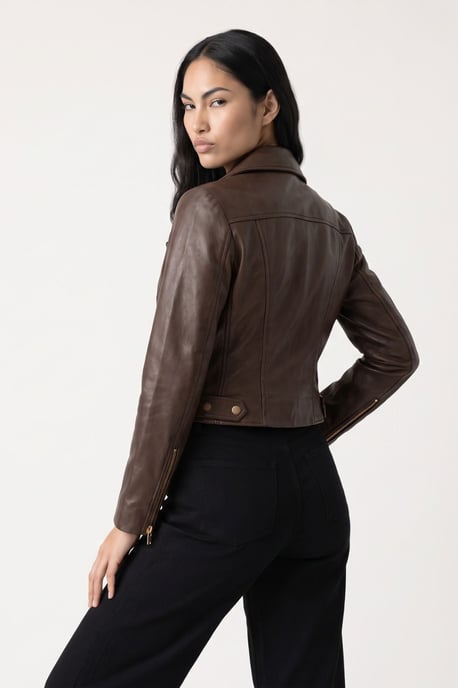 Chaqueta de piel auténtica en chocolate - Image 3