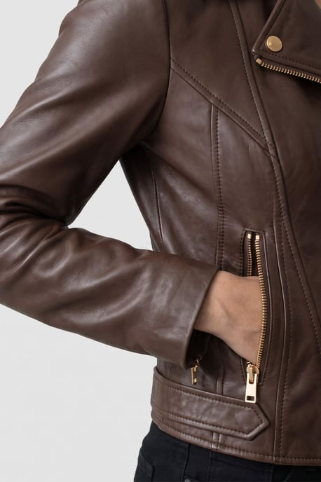 Chaqueta de piel auténtica en chocolate - Image 4