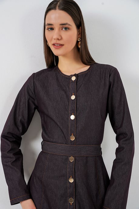 Vestido midi vaquero con cinturón - Image 2
