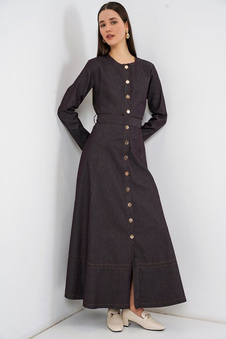 Vestido midi vaquero con cinturón - Image 3