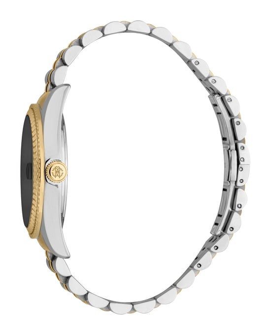 ROBERTO CAVALLI Reloj de hombre, caja bicolor en color plateado y dorado, esfera negra, brazalete metálico bicolor en color plateado y dorado, 3 agujas, día y fecha, 5 ATM - Image 3