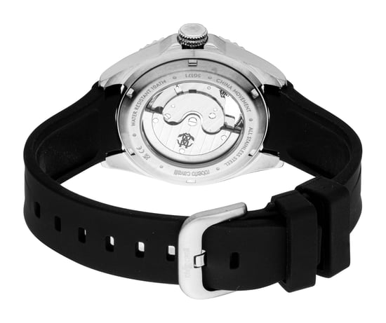 ROBERTO CAVALLI Reloj de hombre, caja de color plateado, esfera azul oscuro, correa de silicona negra, automático, 10 ATM - Image 2