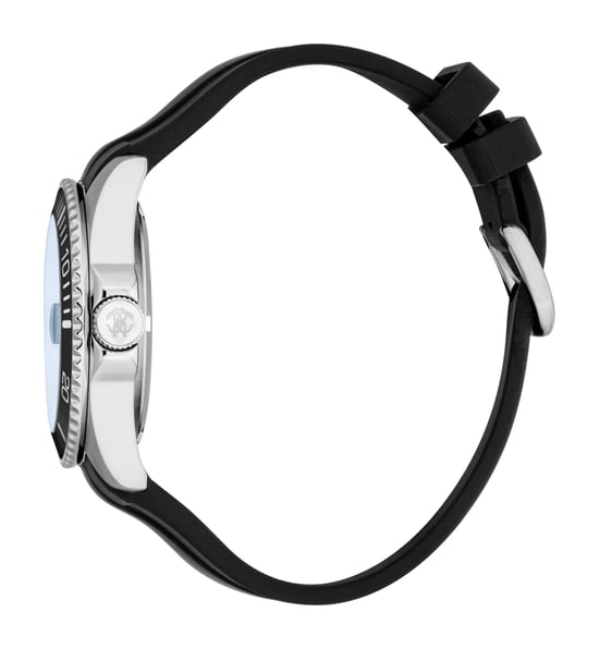 ROBERTO CAVALLI Reloj de hombre, caja de color plateado, esfera azul oscuro, correa de silicona negra, automático, 10 ATM - Image 3