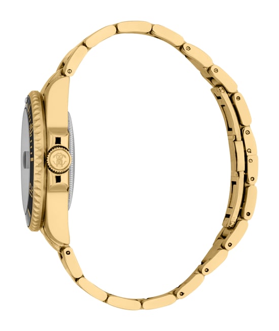 ROBERTO CAVALLI Reloj para hombre, caja de color dorado, esfera negra, brazalete metálico de color dorado, 3 agujas, fecha, 5 ATM - Image 3