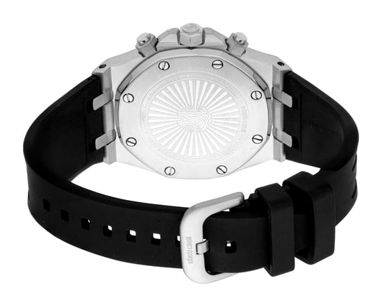 ROBERTO CAVALLI Reloj de hombre, caja de color plateado, esfera negra, correa de silicona negra, cronógrafo, 3 ATM - Image 2