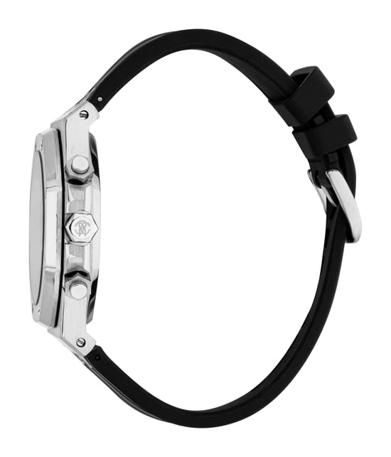 ROBERTO CAVALLI Reloj de hombre, caja de color plateado, esfera negra, correa de silicona negra, cronógrafo, 3 ATM - Image 3