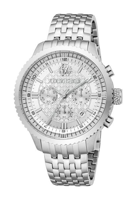 ROBERTO CAVALLI Reloj de hombre, caja de color plateado, esfera plateada, brazalete metálico de acero inoxidable, cronógrafo, 10 ATM - Image 1