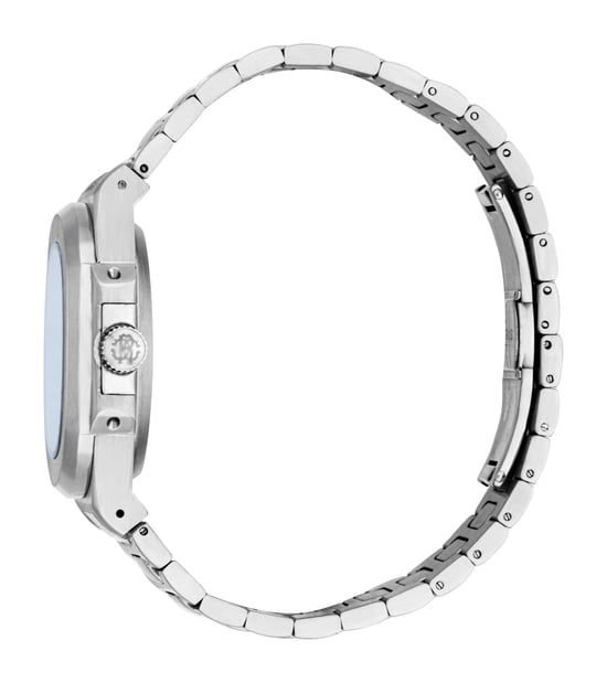 ROBERTO CAVALLI Reloj para hombre, caja de color plateado, esfera azul oscuro, brazalete metálico de acero inoxidable, 3 agujas, fecha, 3 ATM - Image 3