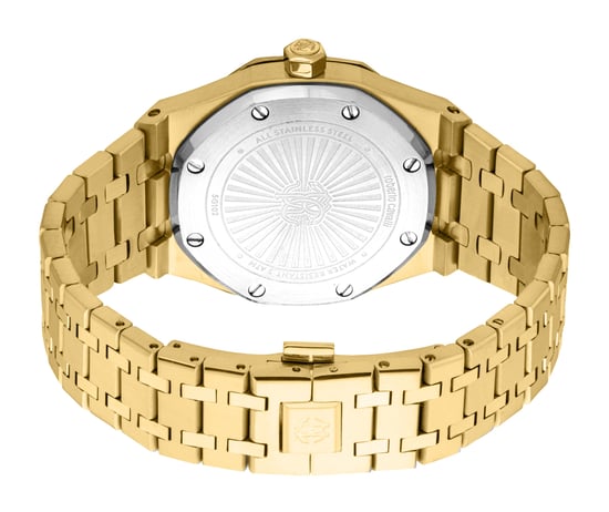 ROBERTO CAVALLI Reloj de hombre, caja dorada, esfera plateada, brazalete de metal dorado, 3 agujas, fecha, 3 ATM - Image 2