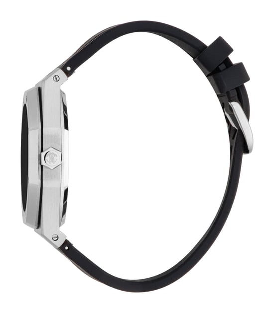 ROBERTO CAVALLI Reloj de hombre, caja de color plateado, esfera negra, correa de silicona negra, 3 agujas, fecha, 3 ATM - Image 3