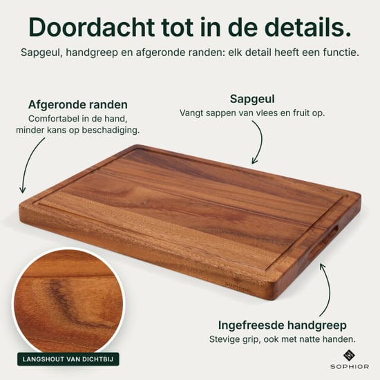 Sophior Tabla de cortar de madera nogal, 42×30×2,8 cm - Image 6