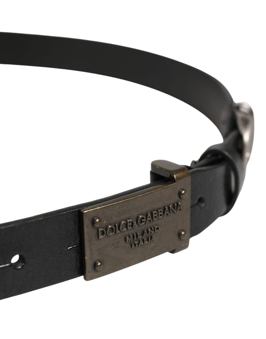 Dolce & Gabbana Cinturón clásico de cuero para hombre con hebilla con logo, negro - Image 3