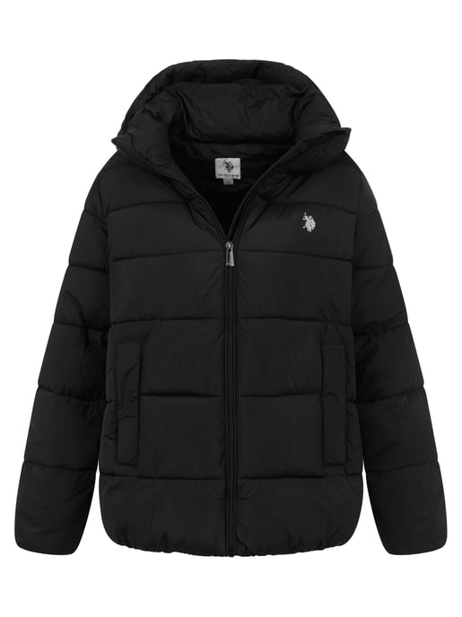 Chaqueta acolchada de invierno U.S. POLO ASSN. mujer – capucha forrada y cuello alto - Image 1