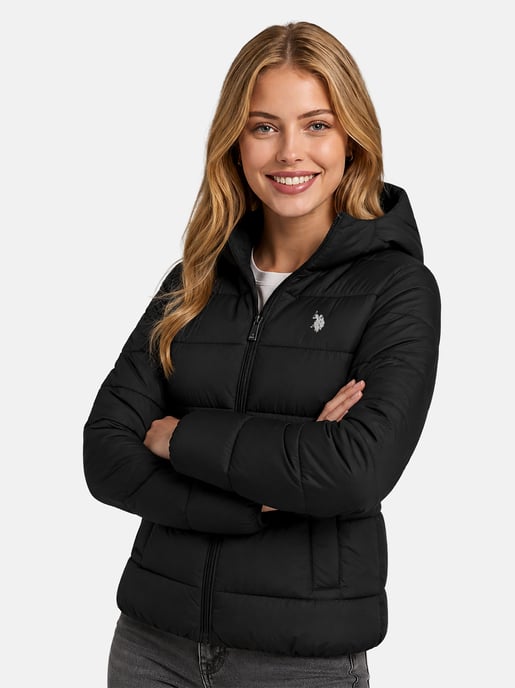 Chaqueta acolchada de invierno U.S. POLO ASSN. mujer – capucha forrada y cuello alto - Image 6