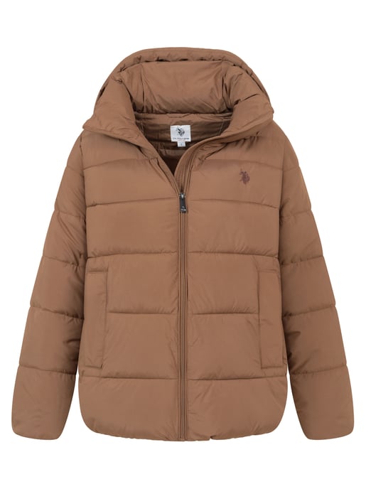 Chaqueta acolchada de invierno U.S. POLO ASSN. mujer – capucha forrada y cuello alto - Image 1