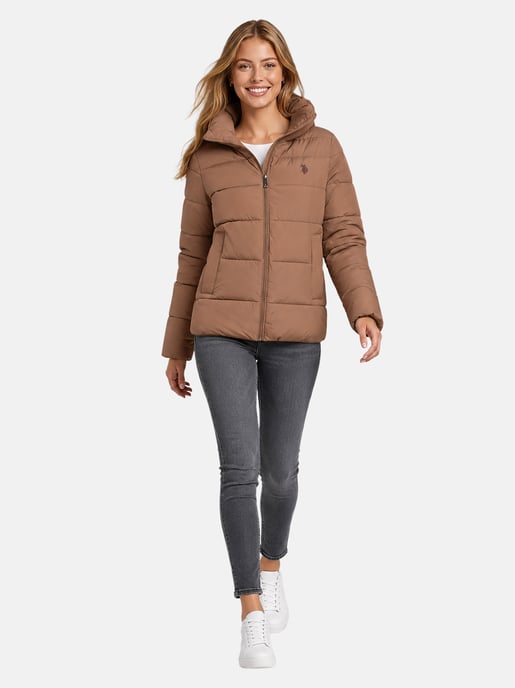 Chaqueta acolchada de invierno U.S. POLO ASSN. mujer – capucha forrada y cuello alto - Image 4