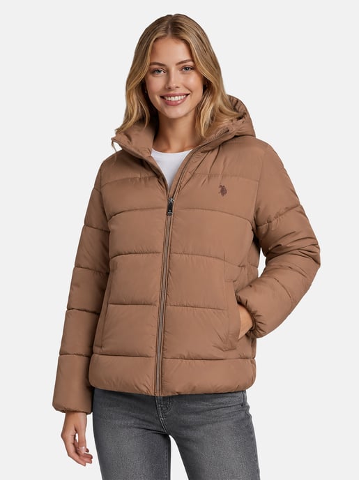 Chaqueta acolchada de invierno U.S. POLO ASSN. mujer – capucha forrada y cuello alto - Image 5